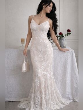 NWOT Lulus Wedding Elegant Ivory Lace Dress Small Bodycon Mermaid Spring 2 4 6